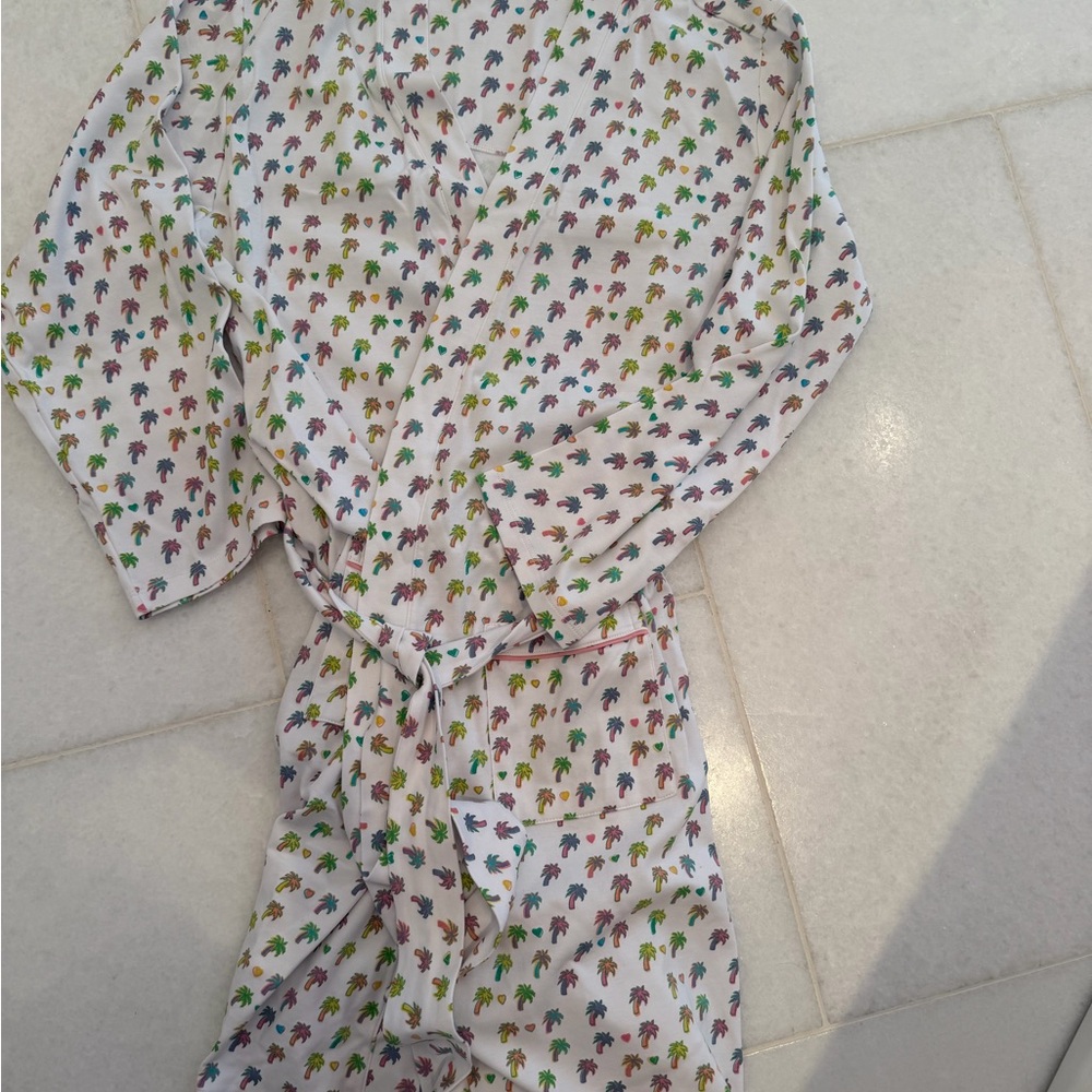 Colorful Roller Rabbit cotton Palm Tree Print short robe one size